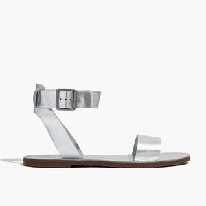 NEW Madewell size 6.5 Boardwalk Ankle - Strap Silver Genuine Leather Flat Sandal